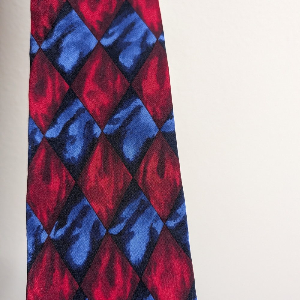 Grateful Dead Tie Silk Red Blue Diamond Psychedelic Wide 3.75” Necktie Mens
